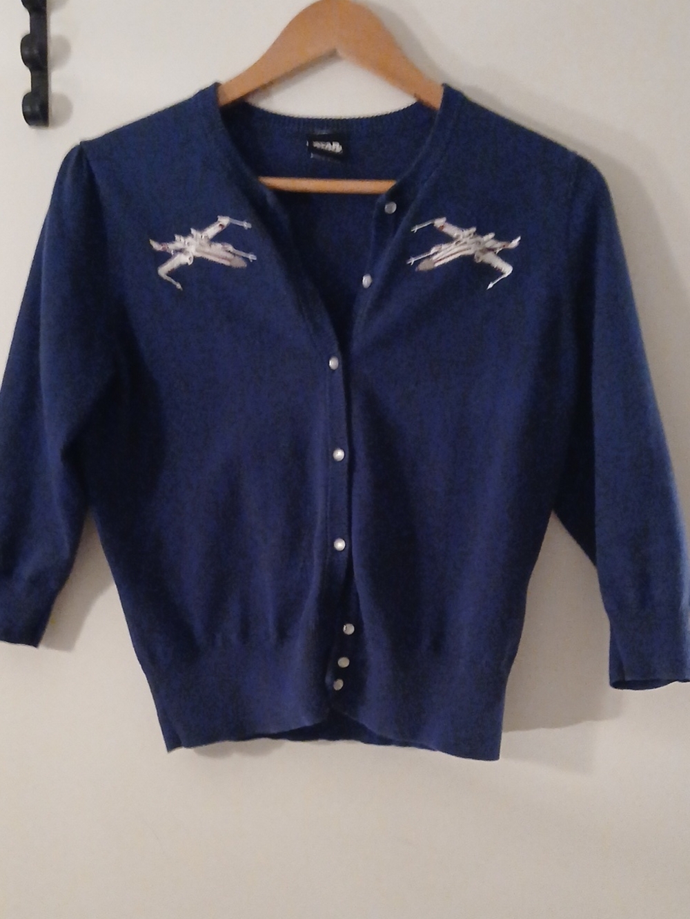 STAR WARS  Her Universe Navy X-Wing Embroidered Cardigan Sweater Size S/M